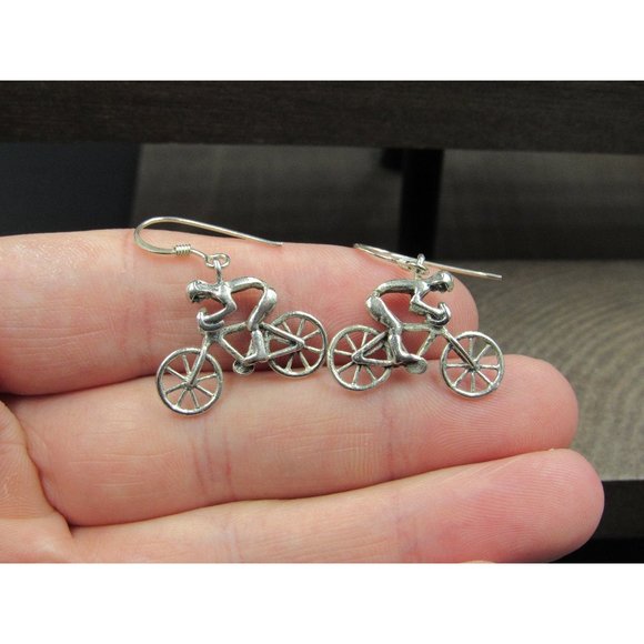 Jewelry - Sterling Silver Person Riding A Bike Rustic Earrings Vintage Wedding Engagement